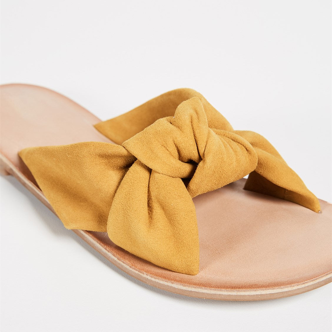 Casual Mustard Vegan Suede Open-Toe Knotted Flats Slide Sandals