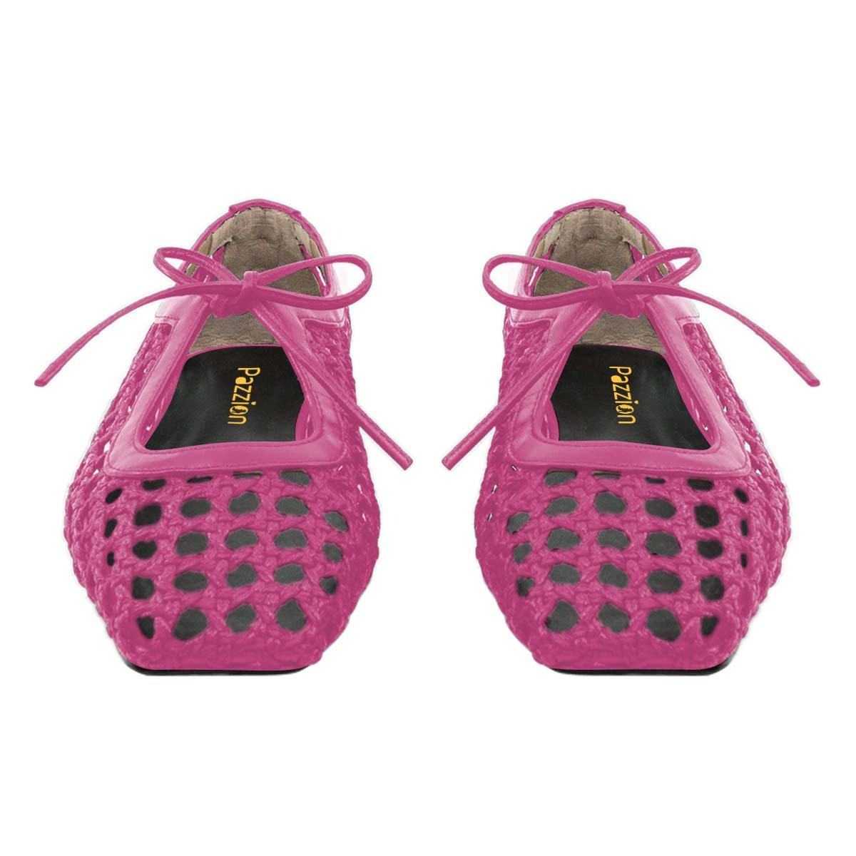 Elegant Fuchsia Closed Toe Cut-Out Braided Ballet Flats with Lace Up