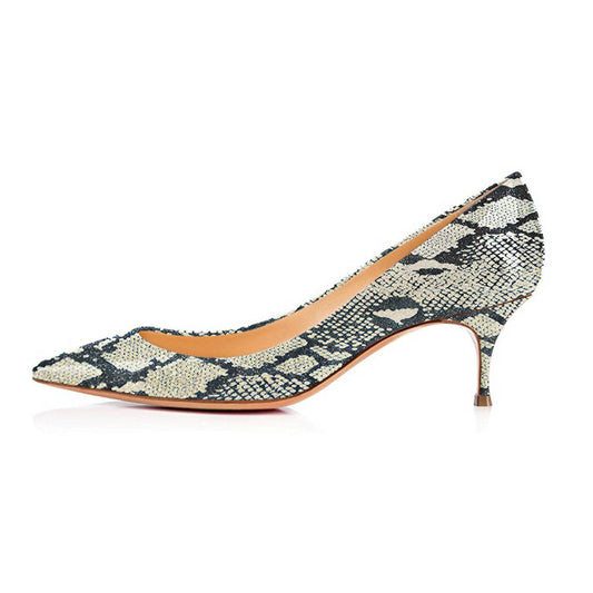Women's Chic Python Pointed Toe Kitten Heel Pumps Dress Shoes