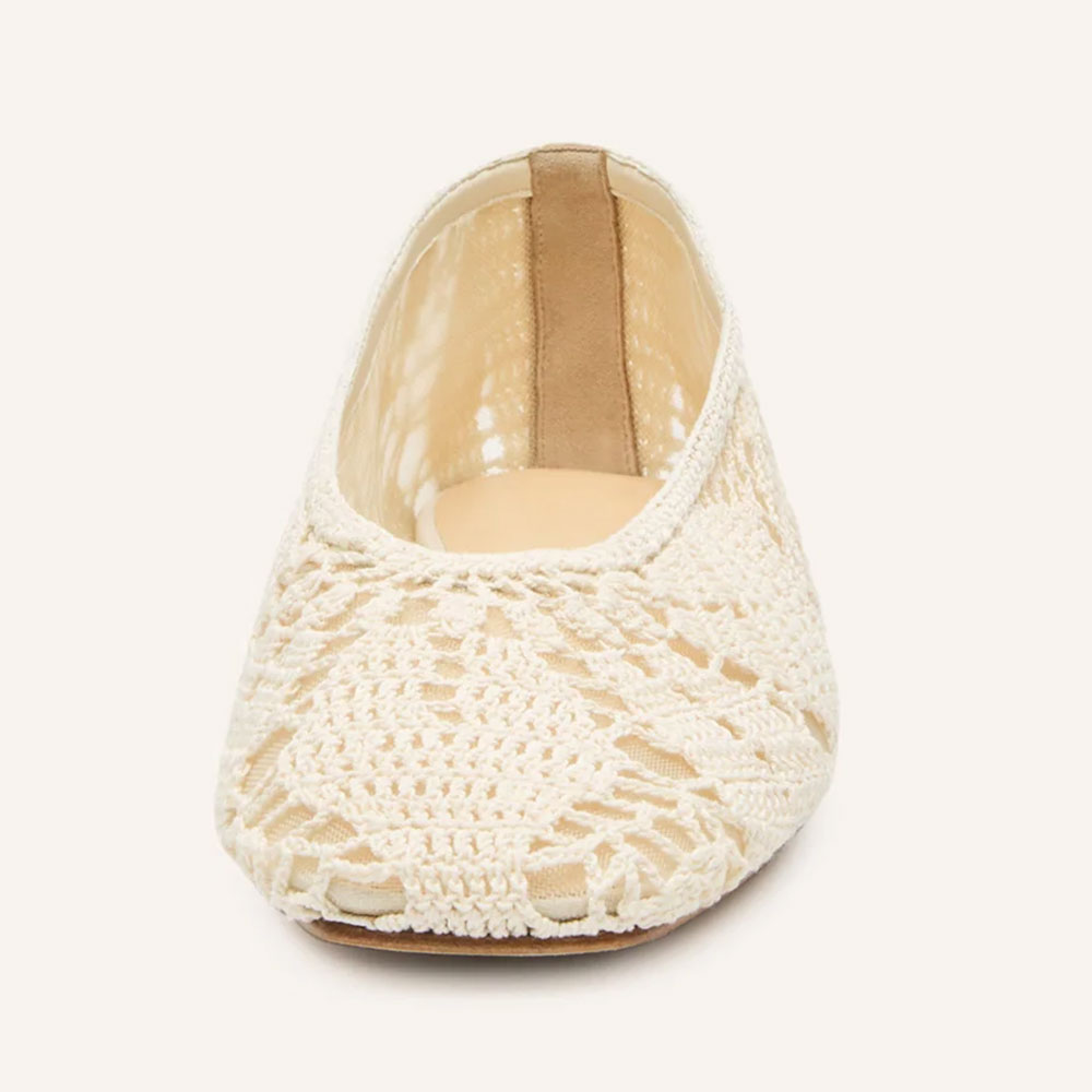 Women's Casual Ivory Crochet Square Toe Cut Out Ballet Flats