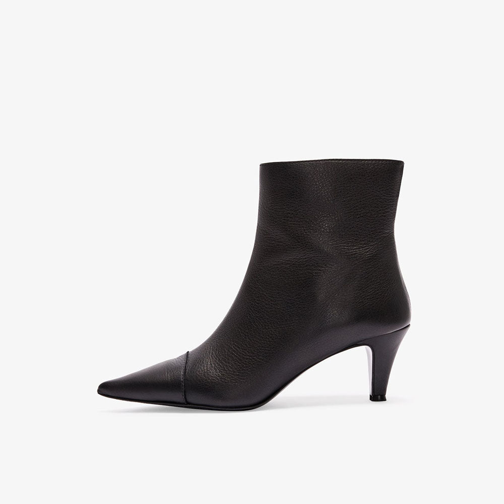 Women's Classic Black Pointed Toe Kitten Heel Ankle Boots with Zipper