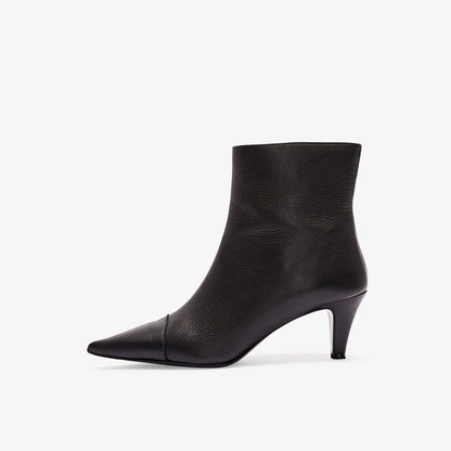 Women's Classic Black Pointed Toe Kitten Heel Ankle Boots with Zipper