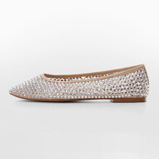Nude Mesh Round Toe Classy Rhinestone Flats