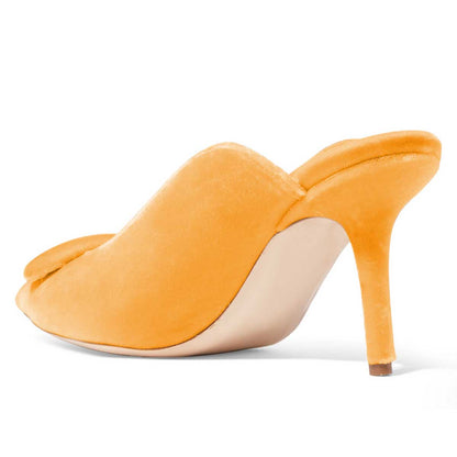 Women's Orange Velvet Pointed Toe Stiletto Heel Mules Shoes