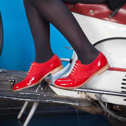 Classic Patent Brogues Women's Oxfords Lace-Up Flats in Red