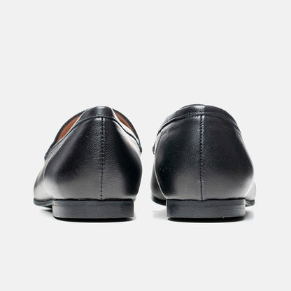 Black Pointed Toe Flat Horsebit Embellished Women's Loafers