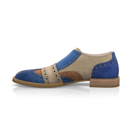 Blue & Khaki Vegan Suede Women's Loafers Brogue Vintage Shoes