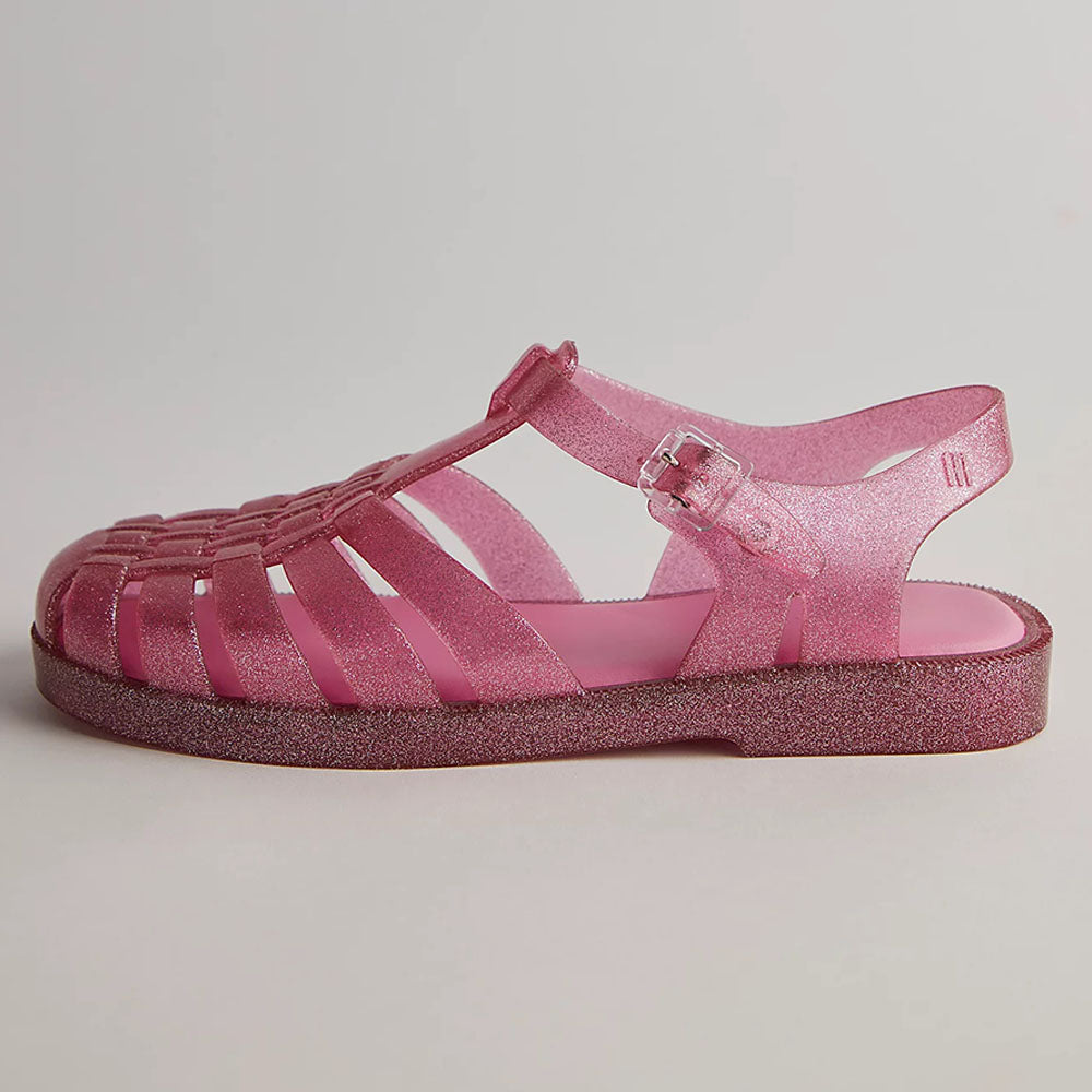 Pink Rubber Round Toe Flat Woven Buckle Strappy Sandals