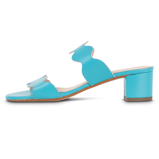 Vegan Leather Round Toe Block Heel Turquoise Mule Shoes for Women