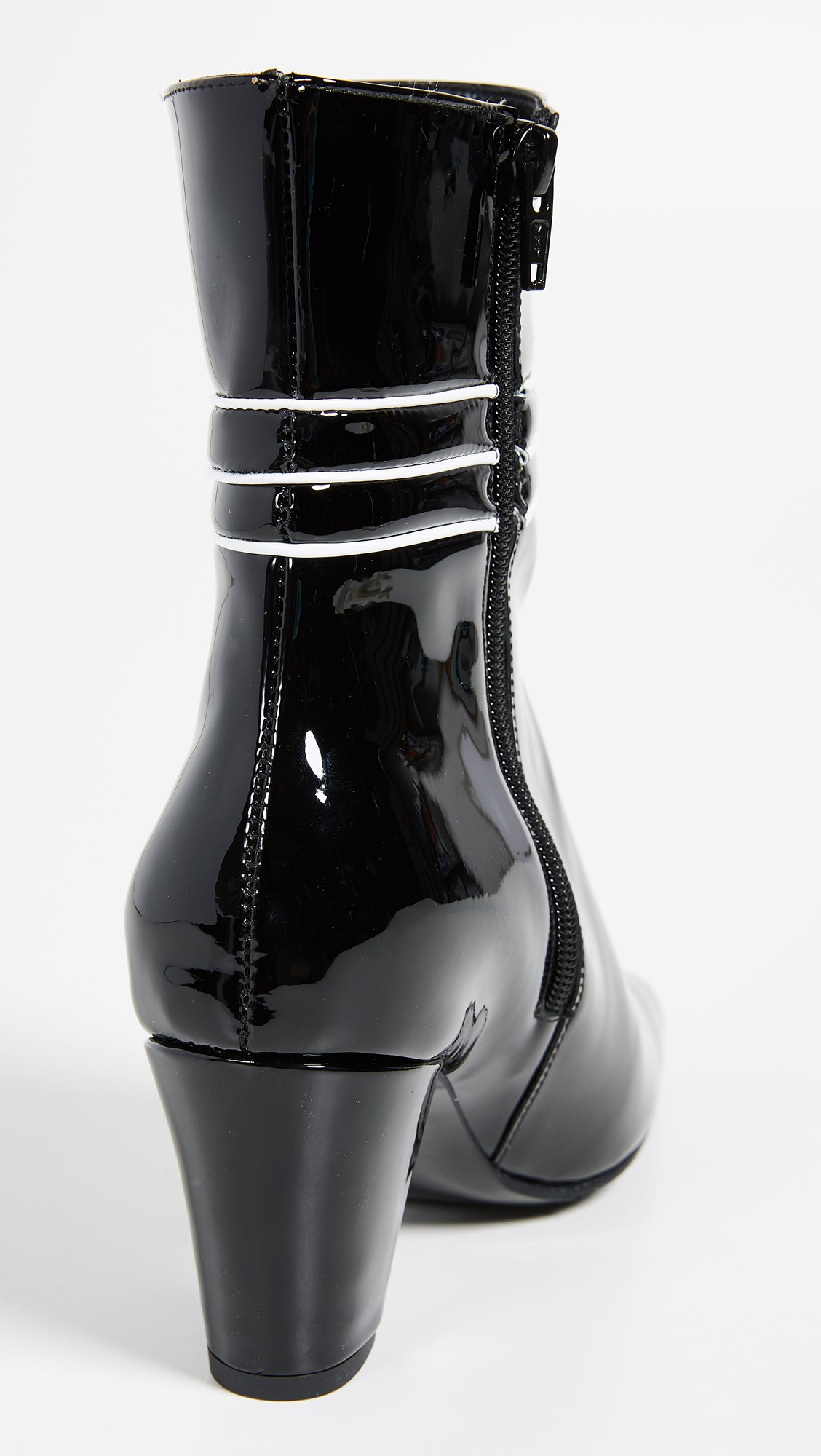 Black Patent Leather Square Toe Chunky Heels Zipper Ankle Boots