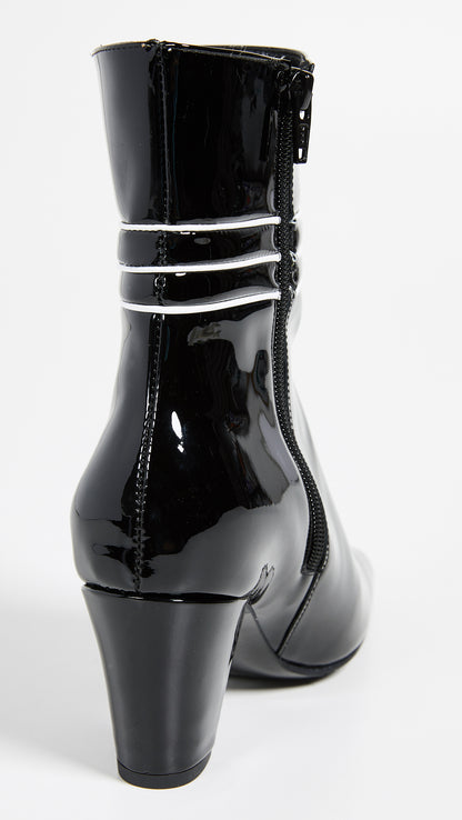 Black Patent Leather Square Toe Chunky Heels Zipper Ankle Boots