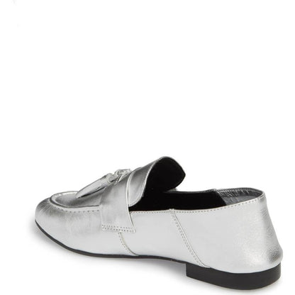 Silver Metallic Tassels Closed-Toe Flats Business Casual Female Shoes