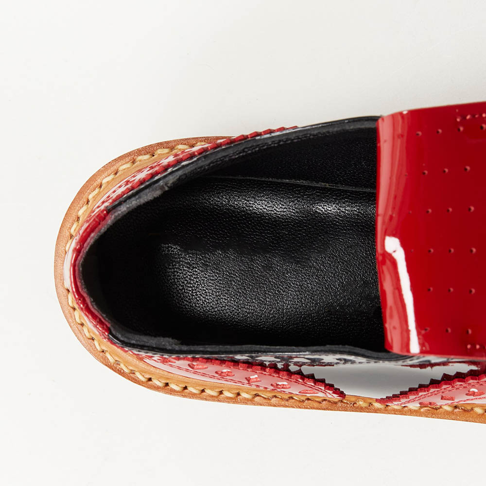 Black & Red Patent Leather Flats Cut-Out Fringe Women's Oxfords