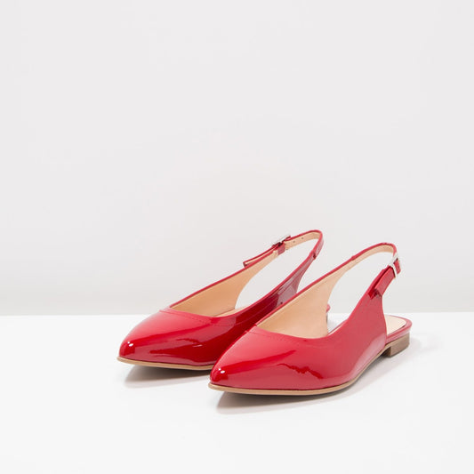 Red Patent Leather Slingback Shoes Pointy Toe Comfortable Flats