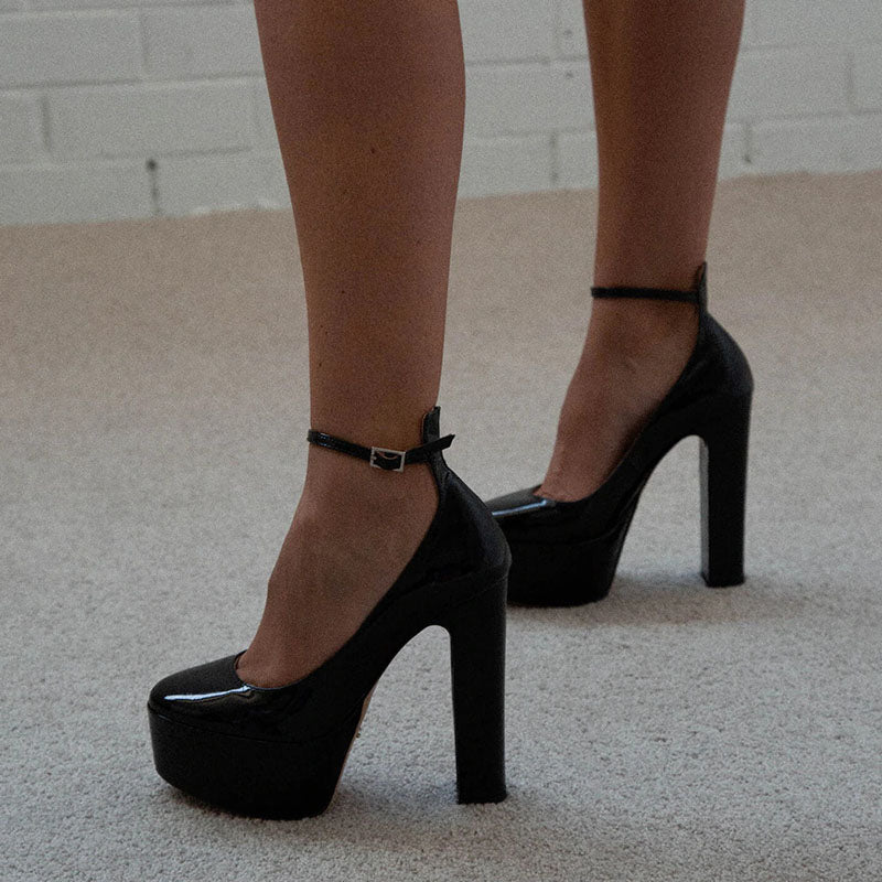 Women's Platform Chunky Heels Classic Ankle Strap Shoes Vintage Pumps