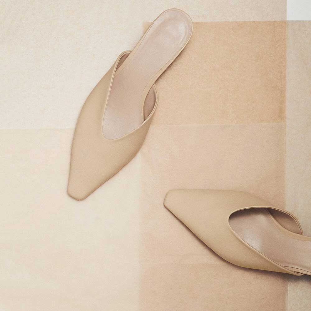 Beige Snip Toe Cone Heel Slip On Mules for Women