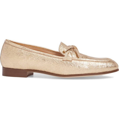 Gold Round Toe Bow Embellished Comfortable Flats Women's Loafers