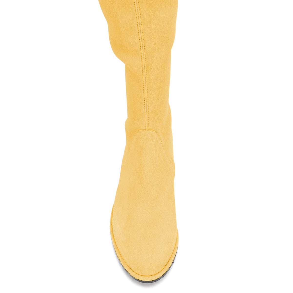 Yellow Vegan Suede Round Toe Chunky Heels Flat Over-The-Knee Boots