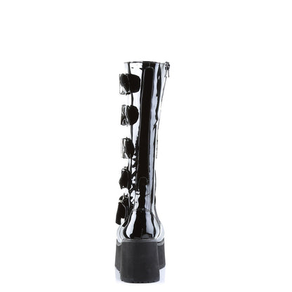 Black Patent Leather Round Toe Wedge Heel Platform Knee High Boots