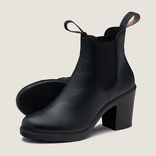 Black Round Toe Chunky Heel Platform Ankle Boots with Dual Pull Tabs