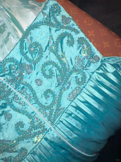 Glamorous Turquoise Satin Pleated Sweetheart Strapless Evening Gown TP5355