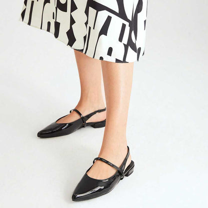 Stylish Black Pointy Toe Women's Dress Flats with Slingback Strap