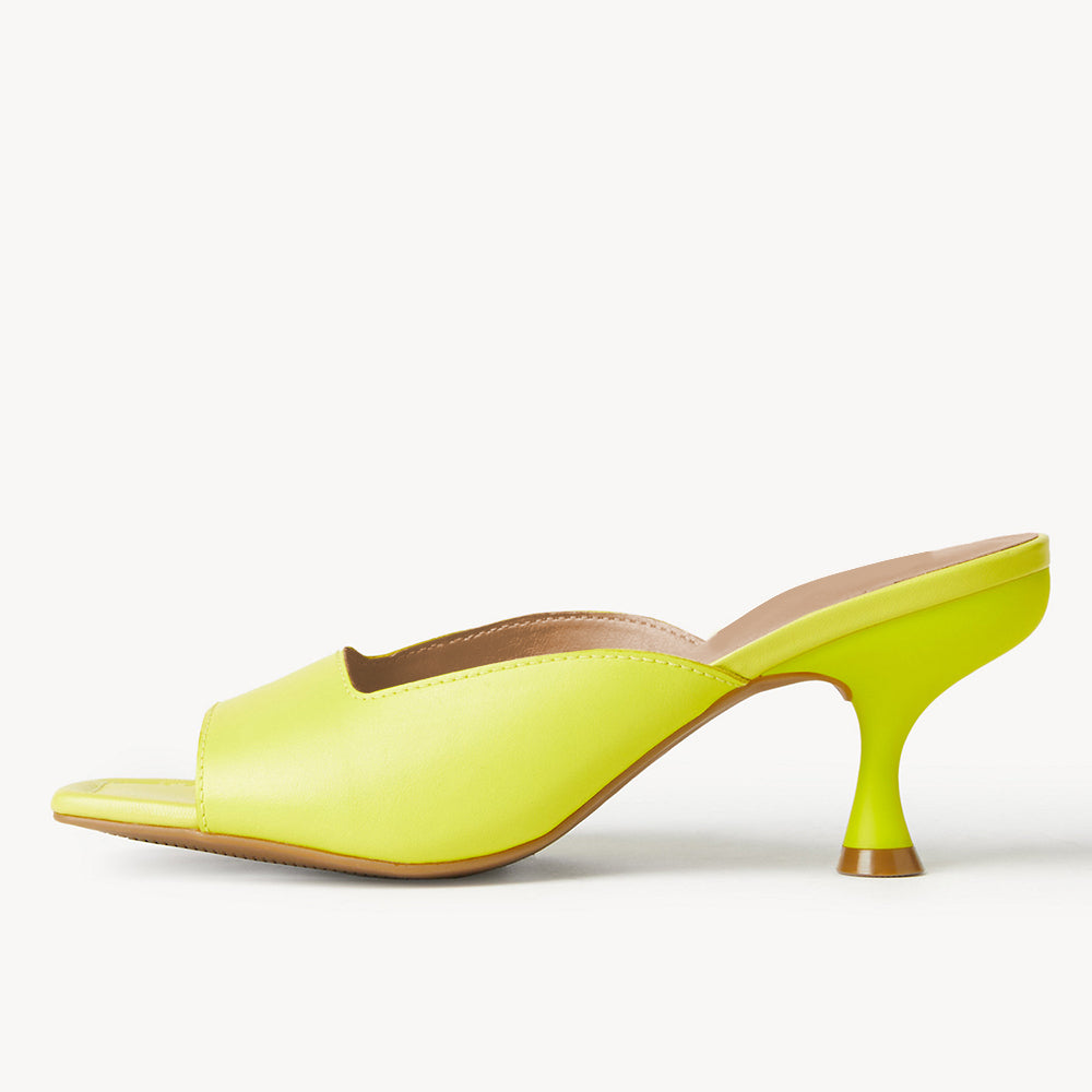 Yellow Square Toe Stiletto Heel Wide Band Mules