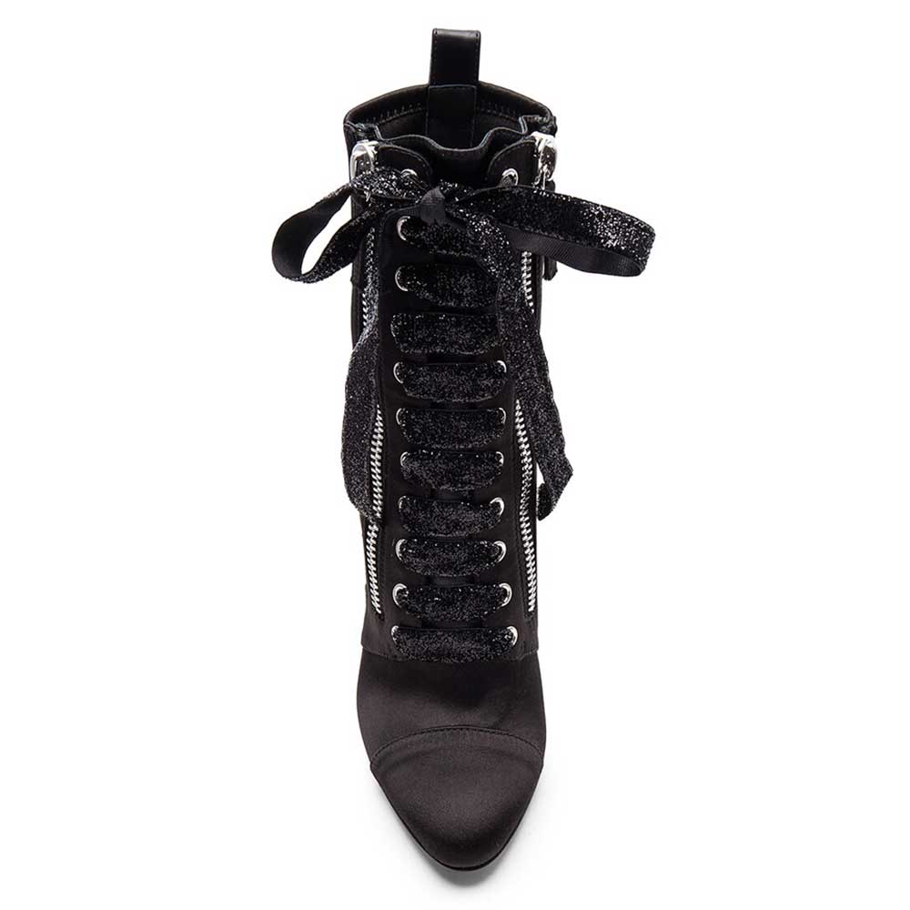 Black Pointy Toe Stiletto Heels Lace Up Ankle Boots