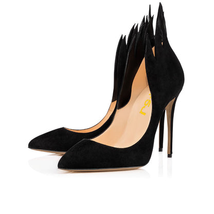 Women's Pointed Toe Black Flame Stiletto Heels Pumps Dress Shoes