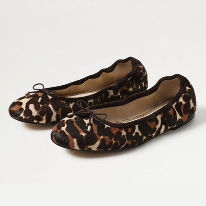 Classic Leopard Print Round Toe Elastic Top Line Bow Ballet Flats