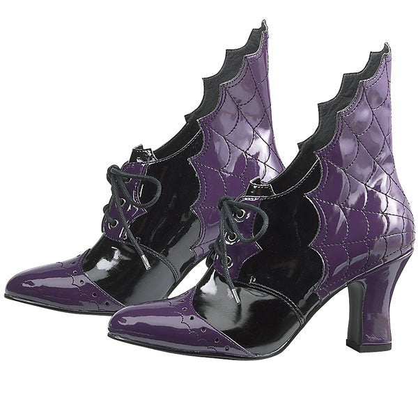 Purple & Black Patent Leather Oxford Heels Halloween Witch Boots