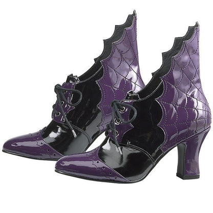 Purple & Black Patent Leather Oxford Heels Halloween Witch Boots