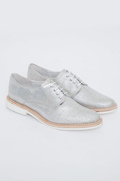 Silver Comfortable Fabric Vintage Flats Women's Oxfords