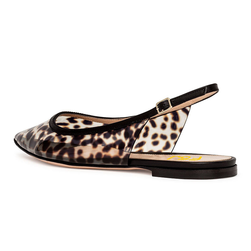 Leopard Print Brown Slingback Pointed Toe Flats