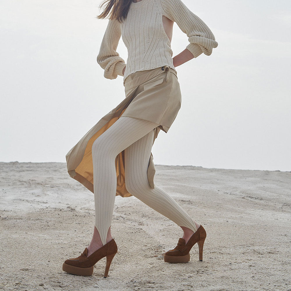 Brown Vegan Suede Block Heel Platform Penny Loafers for Women