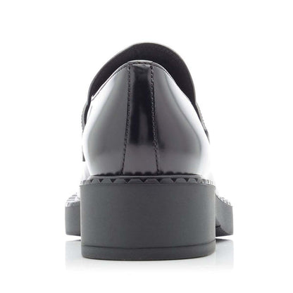 Black Round Toe Chunky Low Heel Business Platform Loafers