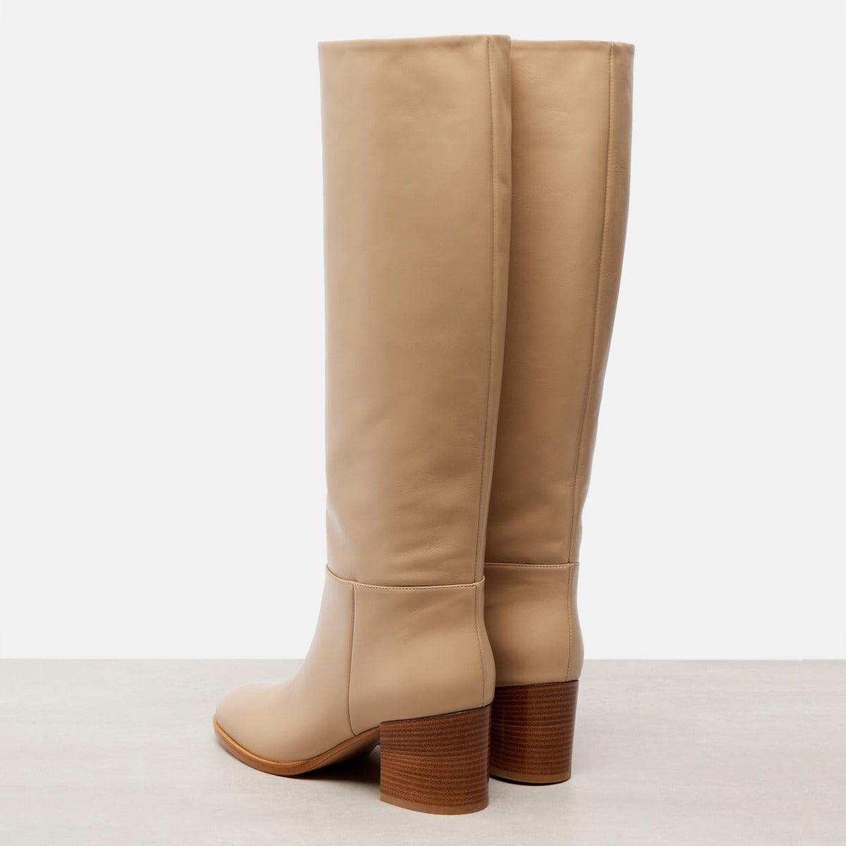 Classic Khaki Block Heel Vegan Leather Knee High Boots for Women