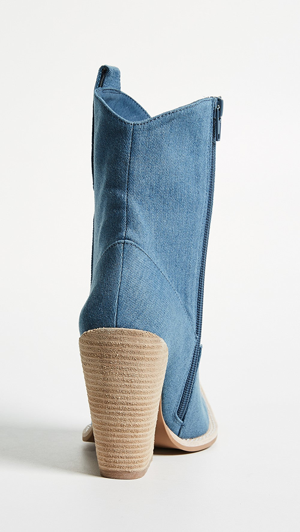 Blue Denim Square Toe Cowgirl Boots Chunky Heels Ankle Boots