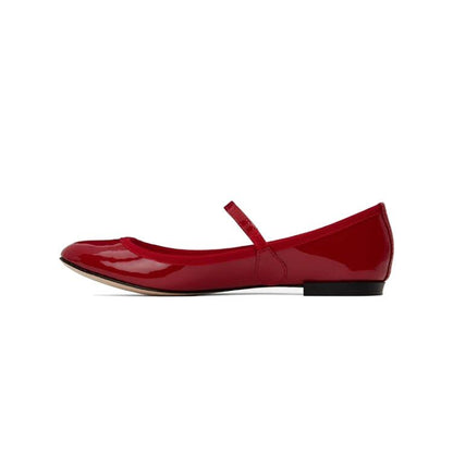 Red Round Toe Patent Leather Flats Mary Jane Shoes for Women