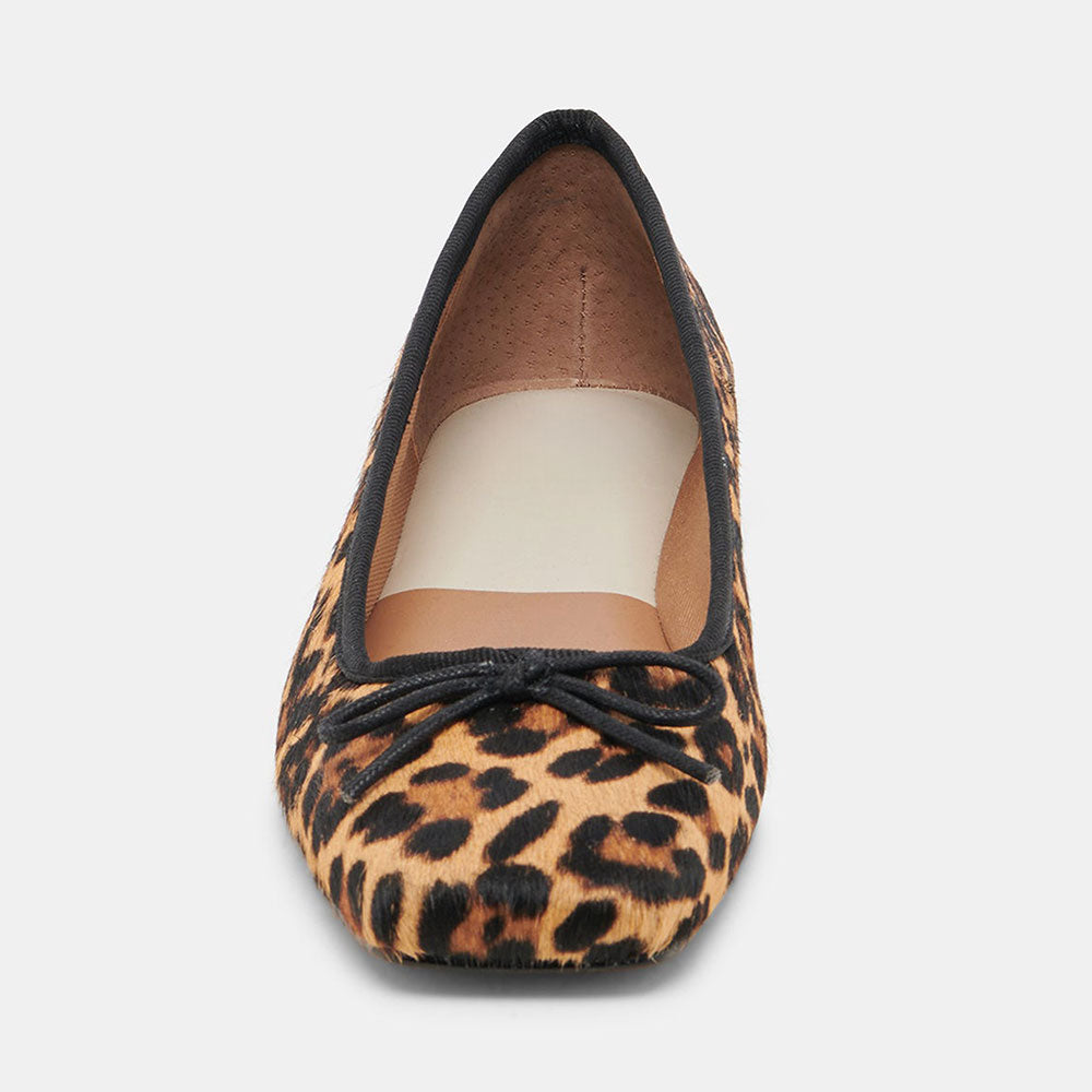 Brown Leopard Printed Square Toe Ballet Flats with Bow Strap