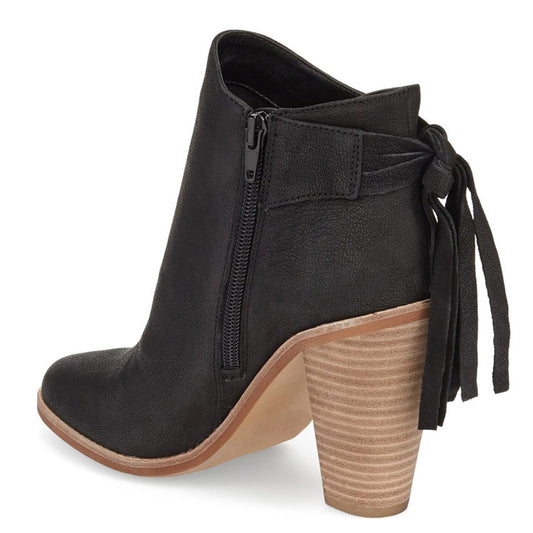Black Almond Toe Zipper Back Lace Up Chunky Heel Ankle Boots