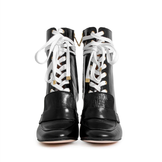 Black Chunky Heel Lace Up Ankle Boots