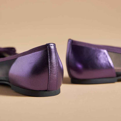 Purple Mesh Patchwork Glitter Toe Cap Slip-On Flats with Bows
