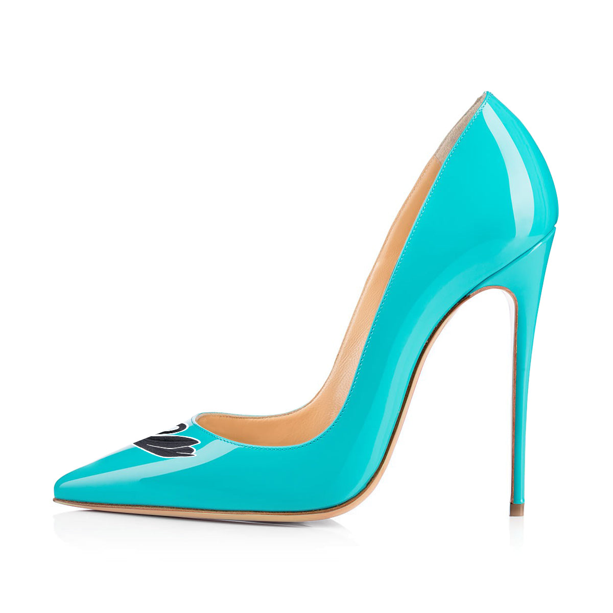Women's Turquoise Swan Pattern Pointed Toe Stiletto Heels Pumps