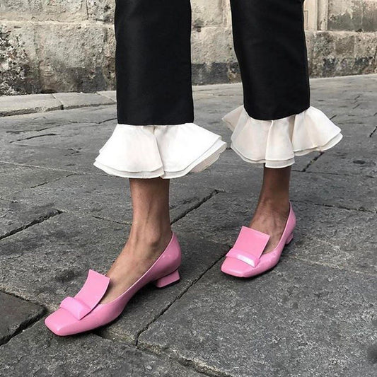 Pink Patent Leather Square Toe Flats Cute Loafers for Women