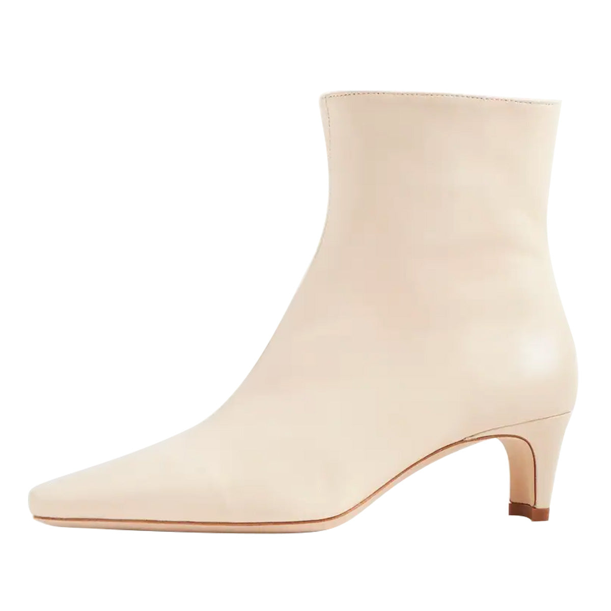 Vegan Leather Square Toe Block Heel Zipper Ankle Boots in Ivory