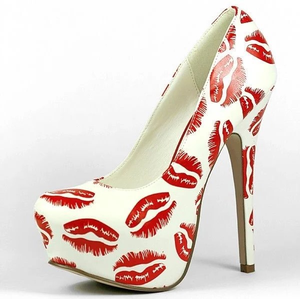 Women's Red Lips Print Stiletto Heels Platform Pumps by FSJ