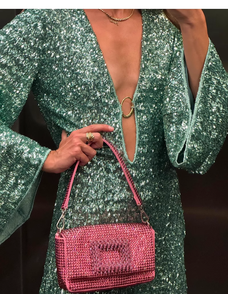 Fashion Green V-neck Sequin Design A-line Long-sleeved Women Party Dress Homecoming Dress TP3892