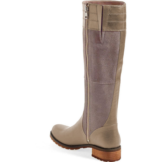Women's Patchwork Round Toe Low Heel Knee High Boots in Taupe