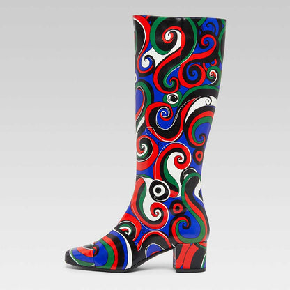 Multi Color Square Toe Side-Zipper Knee High Boots with Block Heel